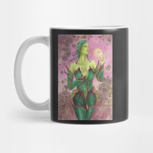 The Rose Unseelie Dark Elf Odd Fae Card Game Fantasy Fairy Art with Leaf Bodice Corset and Black Roses Mug